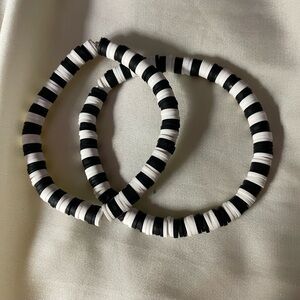 Handmade Black and White Striped Clay Bracelet